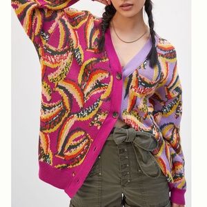 Anthropologie Farm Rio Banana Colorblock Cardigan Sweater Oversized-S